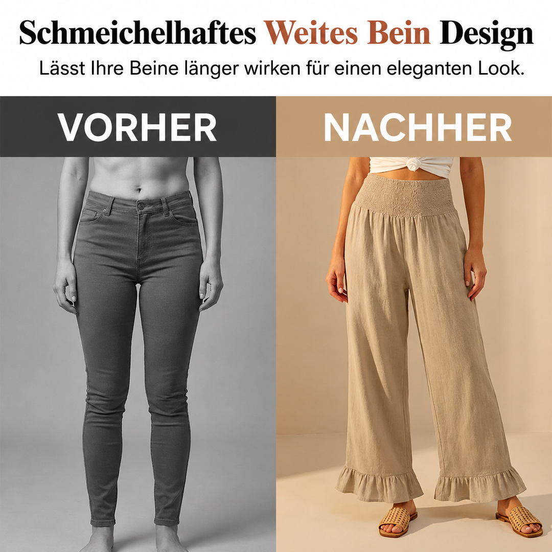 Boho-Hose mit weitem Bein und Volantsaum