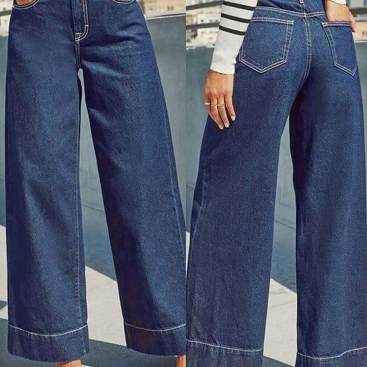 High-Waist Weite Stretch-Denim-Jeans mit umgeschlagenem Saum