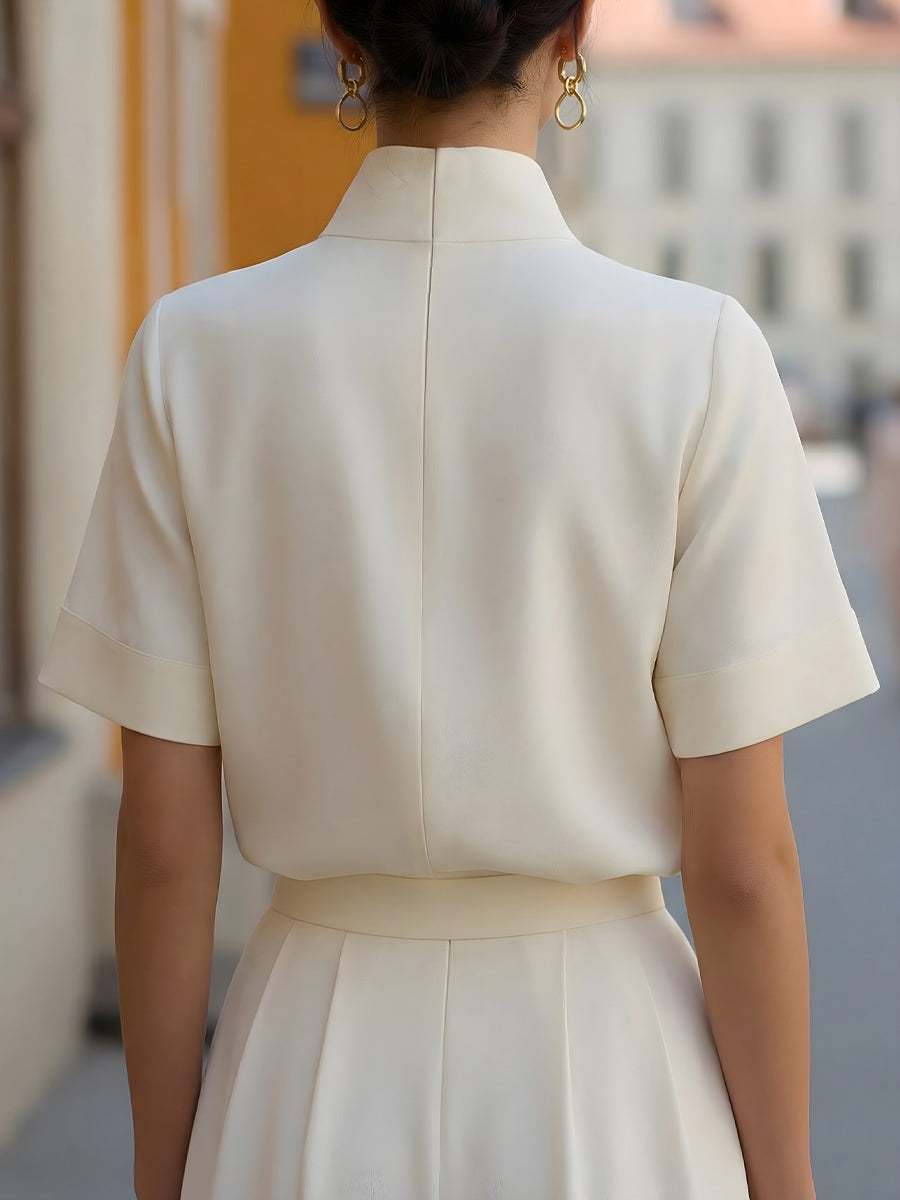Damen Stehkragen Minimalistische Strukturierte Bluse