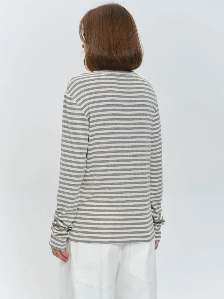 Damen Baumwolle Langarmshirt mit Streifenmuster