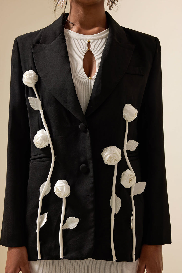 Floral Kontrast Langarm Blazer Jacke