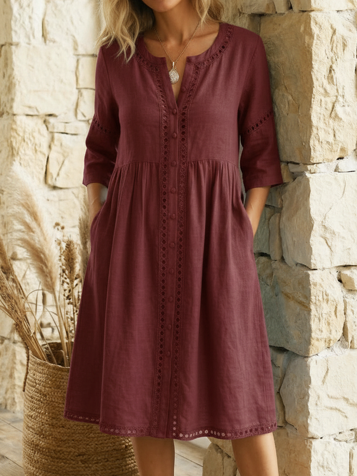 Premium Leinen Midi Kleid für Damen