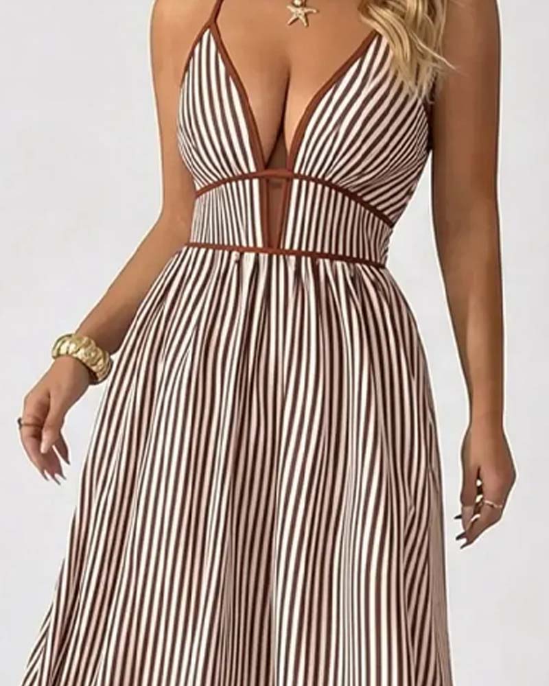 Damen Maxikleid mit Spaghettiträgern und Streifen im luftigen Sommerlook