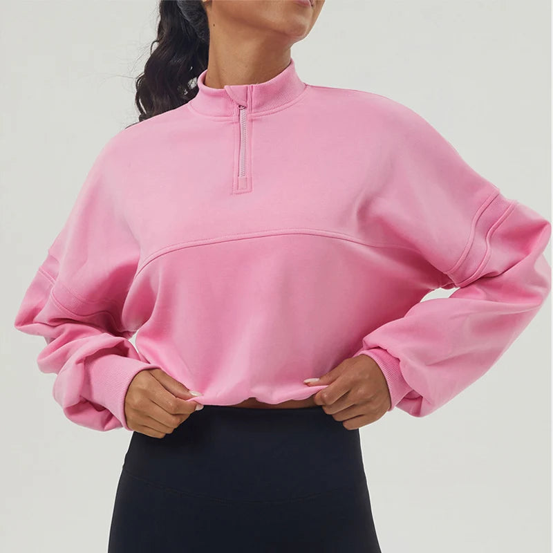 Übergroßes Sweatshirt aus Baumwollmischung mit halbem Reißverschluss für Damen