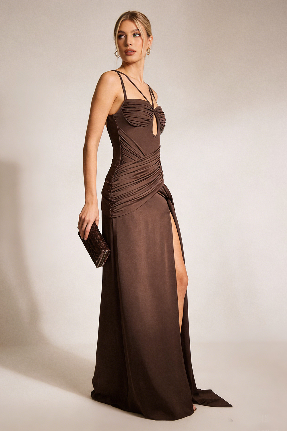 Maxikleid mit Trägern und Drapierung für Damen