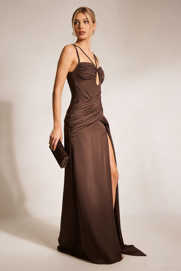 Maxikleid mit Trägern und Drapierung für Damen