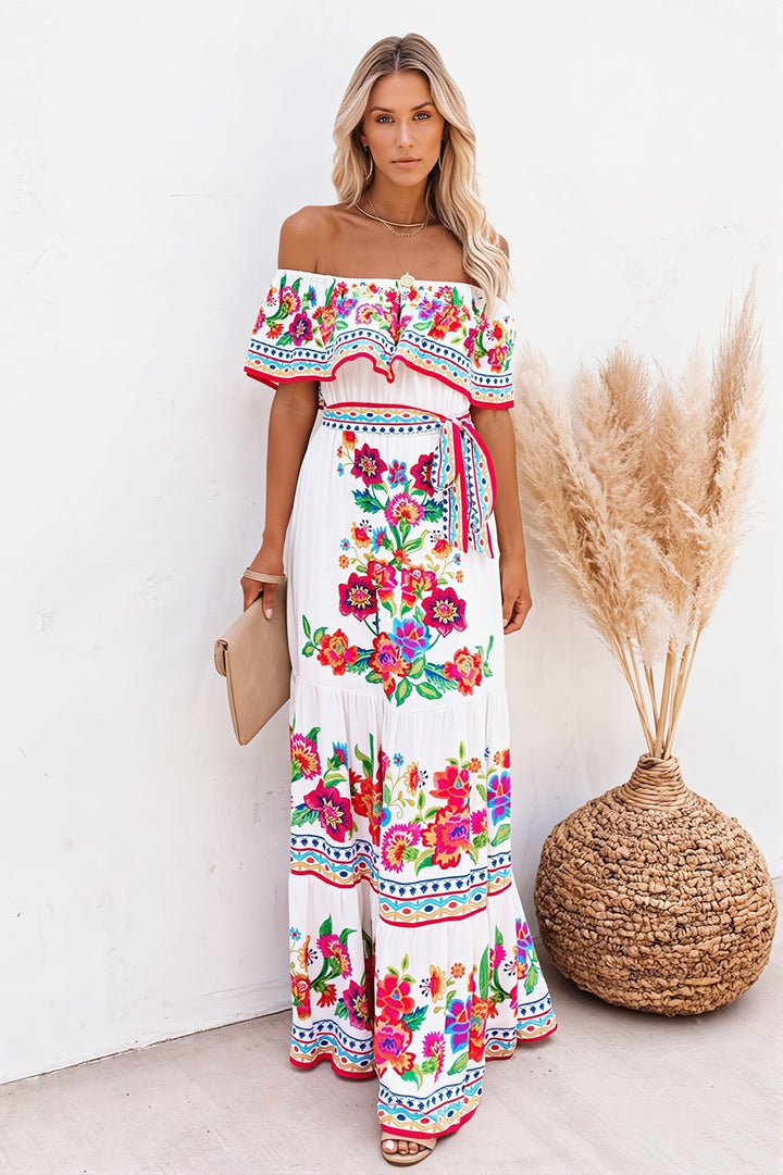 Damen Maxikleid Mit Blumenprint Und Volants