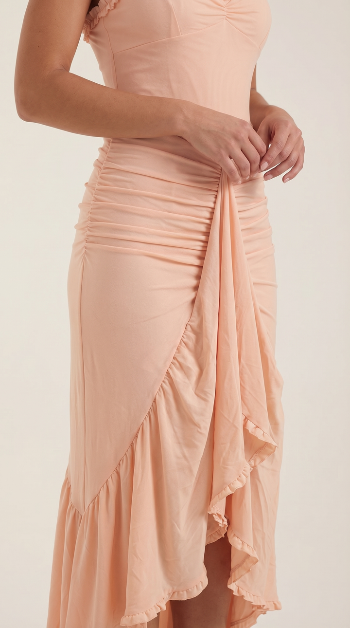 Damen Volant Maxikleid mit High-Low-Saum