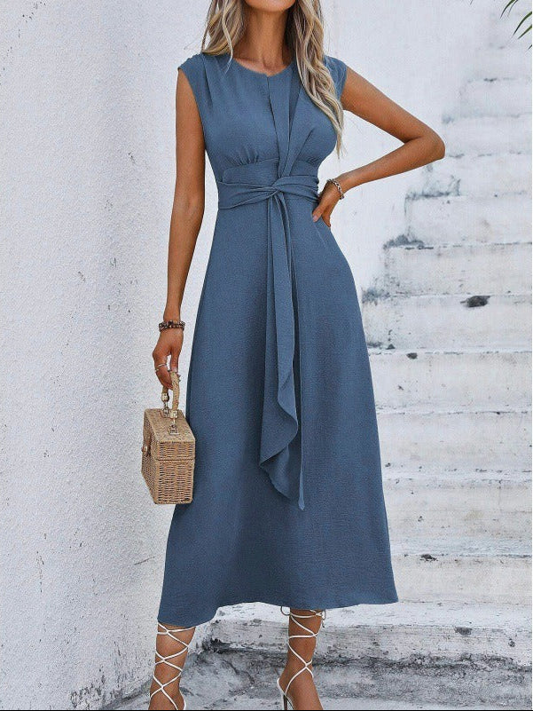 Damen Midikleid Mit Drapierter Taille Ärmellos