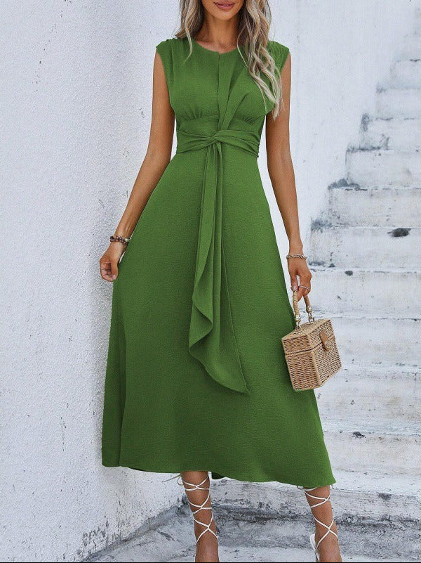 Ärmelloses Damen Midikleid mit drapierter Taille in voller Länge