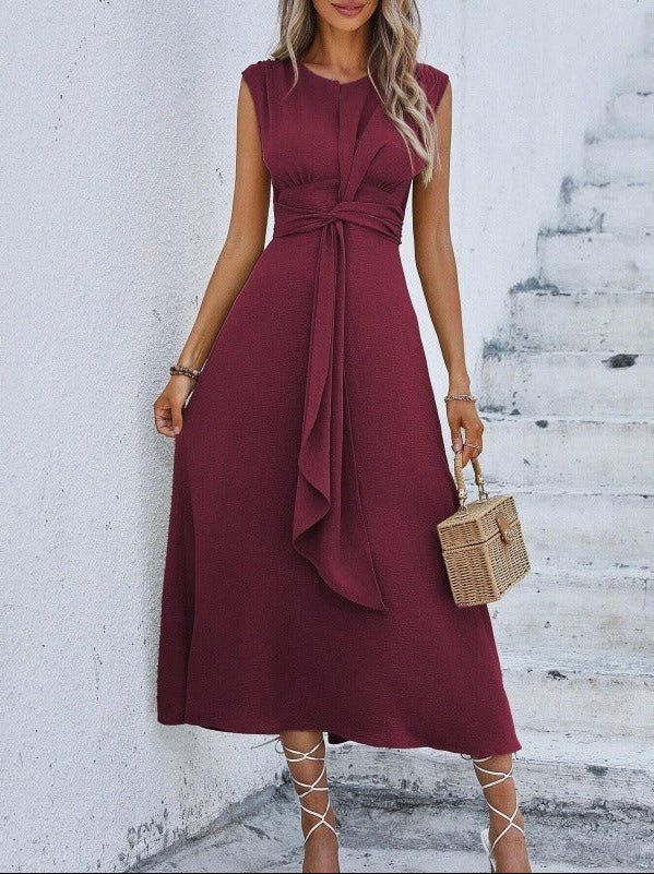 Damen Midikleid Mit Drapierter Taille Ärmellos