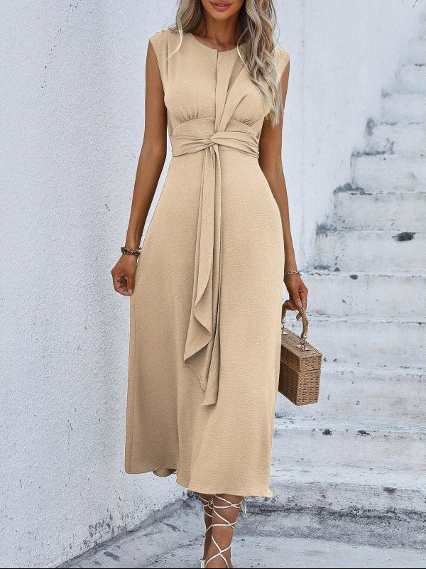 Damen Midikleid Mit Drapierter Taille Ärmellos