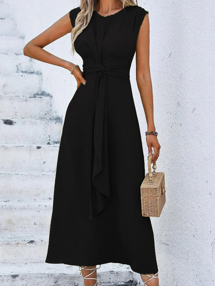 Damen Midikleid Mit Drapierter Taille Ärmellos