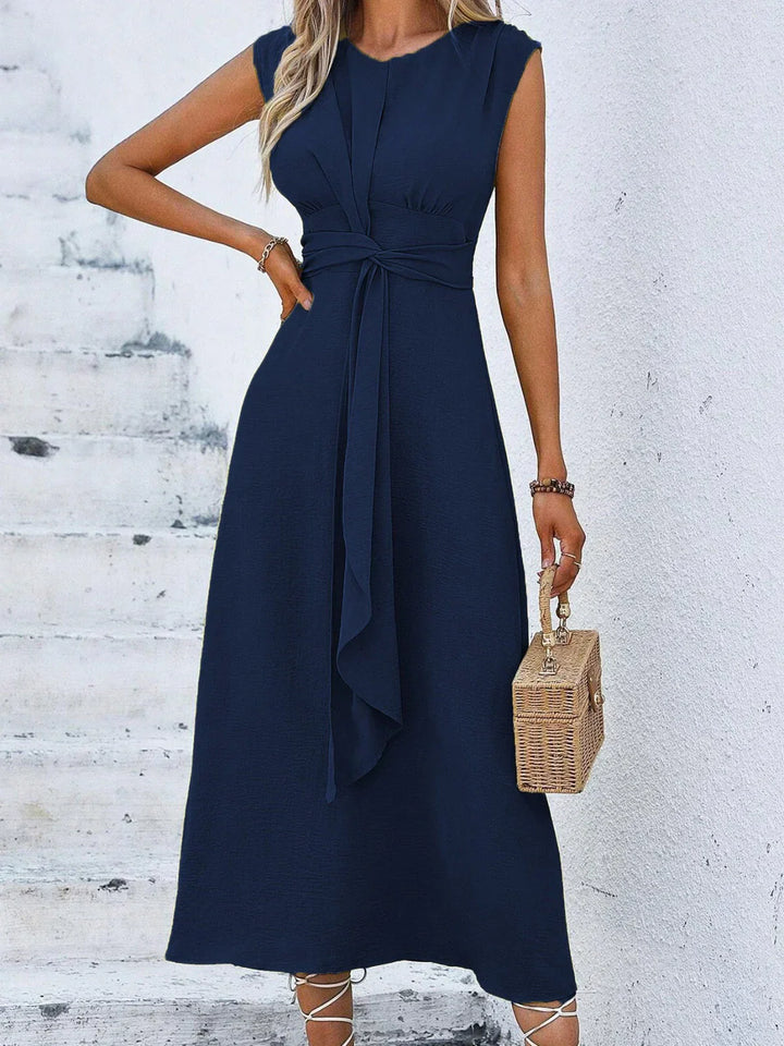 Damen Midikleid Mit Drapierter Taille Ärmellos