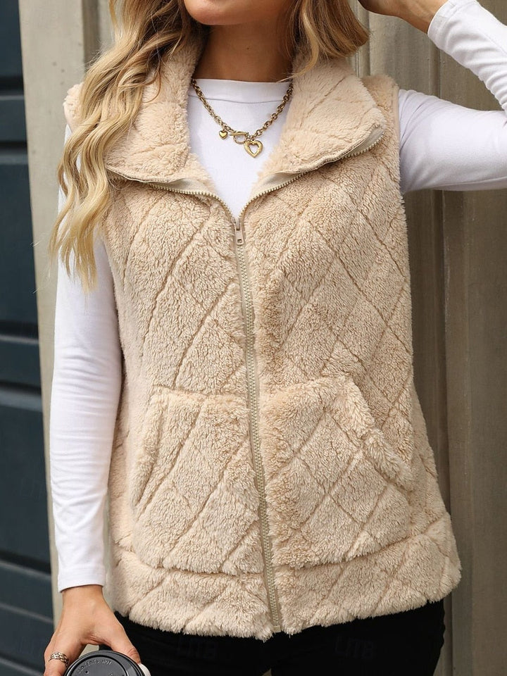 Women's Sleeveless Quilted Vest with Stand-Up Collar