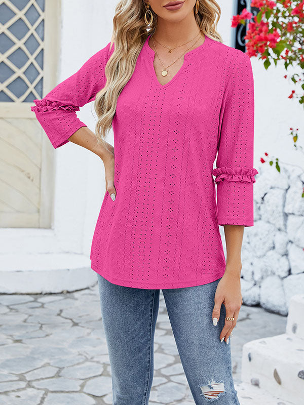 Damen T-Shirt mit Jacquardstruktur und uni Design in Rückansicht
