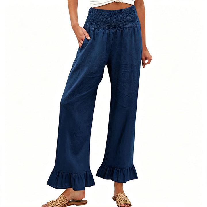 Boho-Hose mit weitem Bein und Volantsaum
