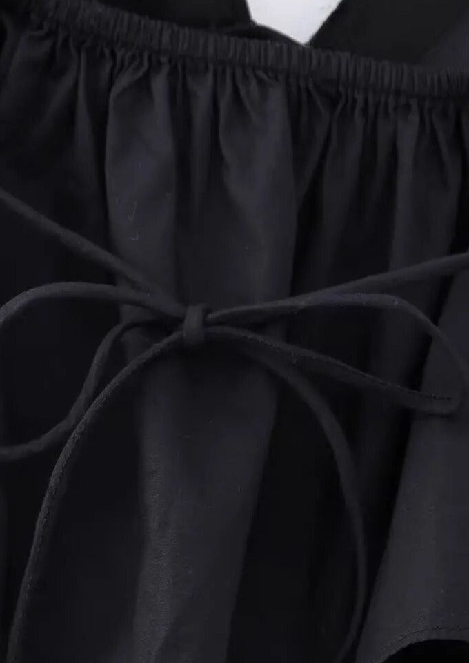 Damen Schwarzes Drapiertes V-Ausschnitt Top