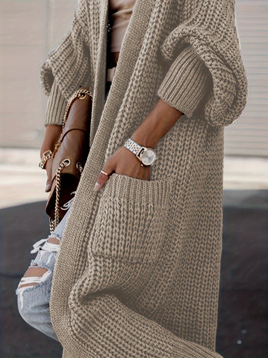 Damen Maxi-Cardigan mit gerader, langer Silhouette