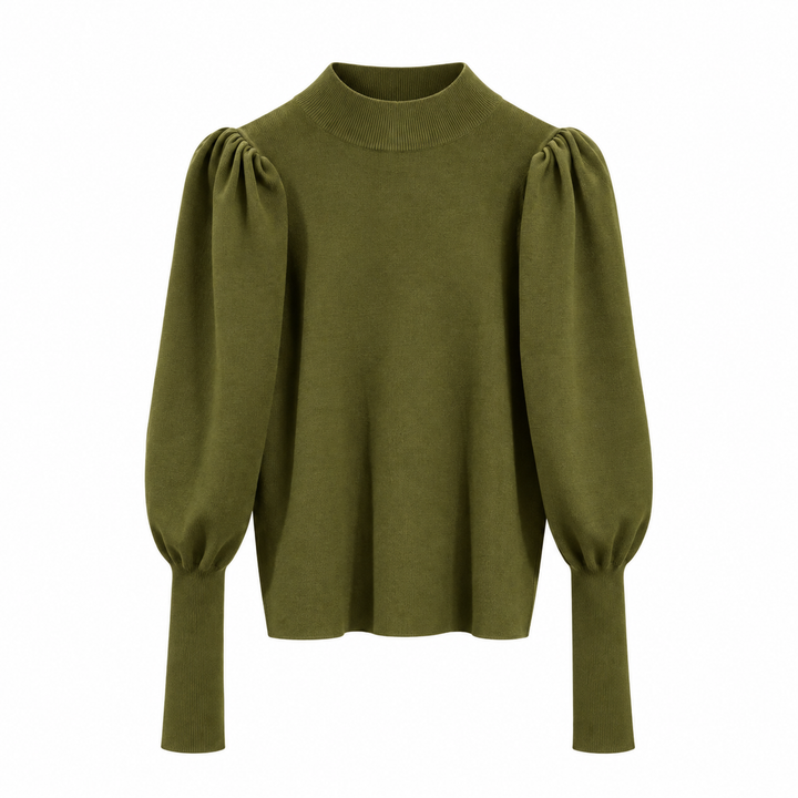 Strukturierte Puffärmel am Damen-Rippstrickpullover