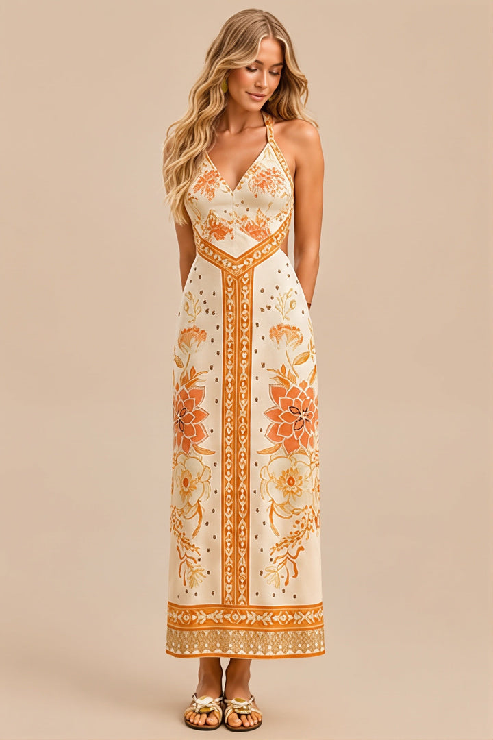 Damenkleid mit floralem Print und Neckholder, ideal für Urlaub und Freizeit
