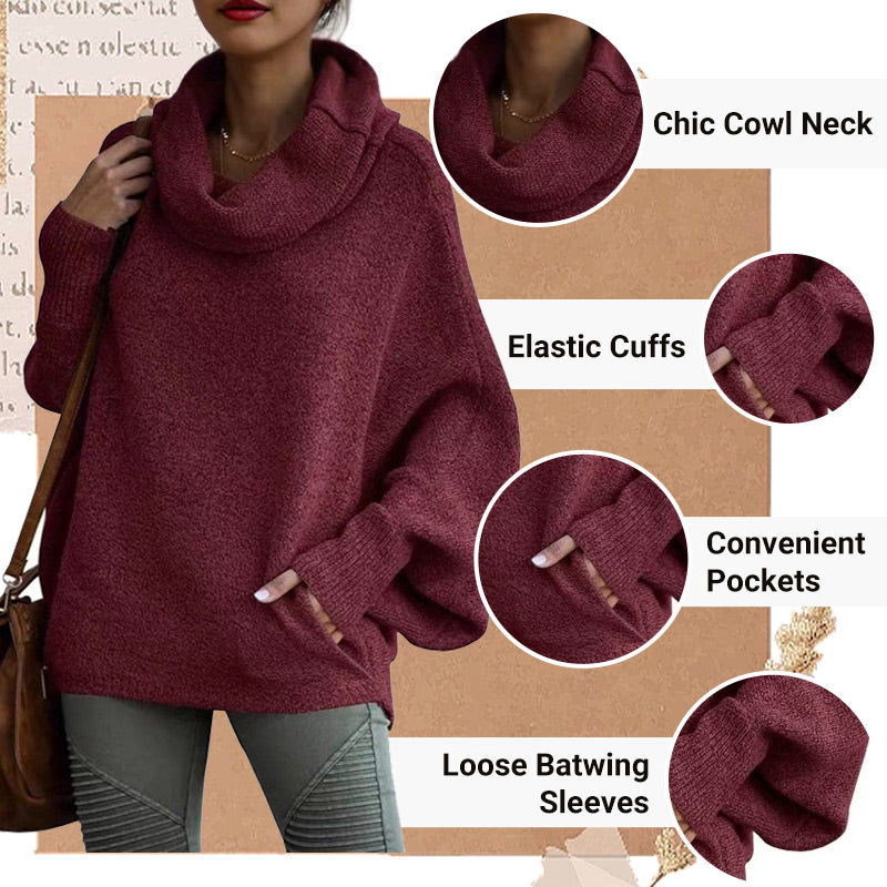 Gemütlicher Batwing-Pullover mit Wasserfallausschnitt und Taschen