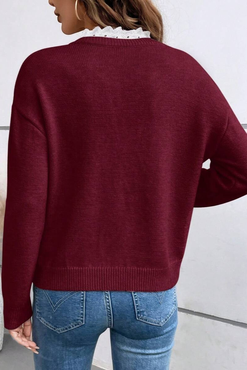 Strickpullover für Damen mit gewellter Spitzenkante