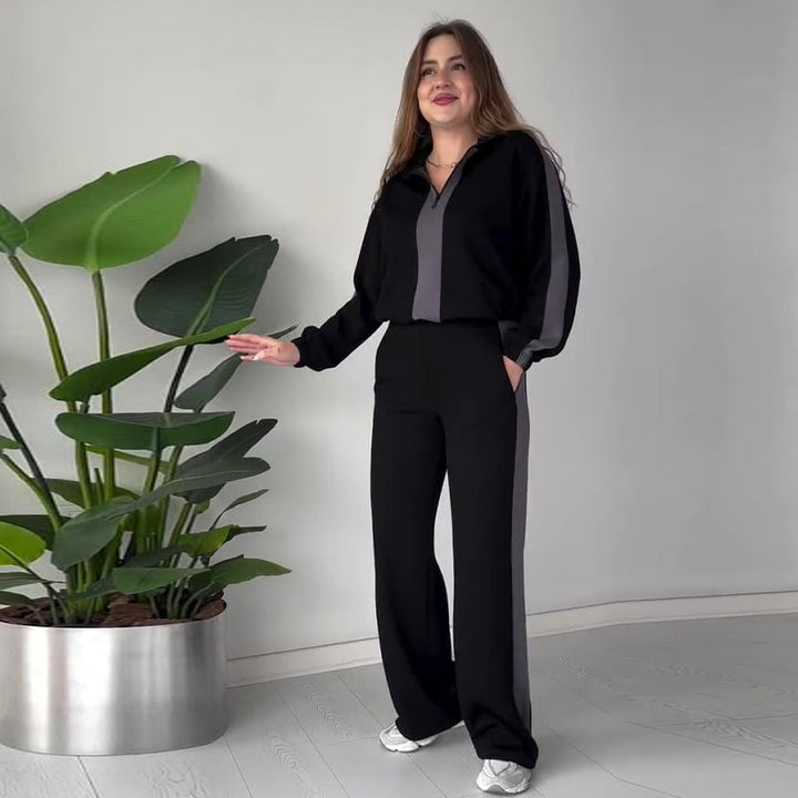 Damen Zweiteiler mit Reißverschluss und Reverskragen