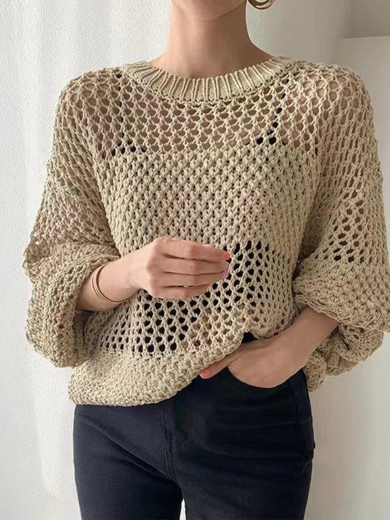 Leichter offen gestrickter Häkelpullover für Damen