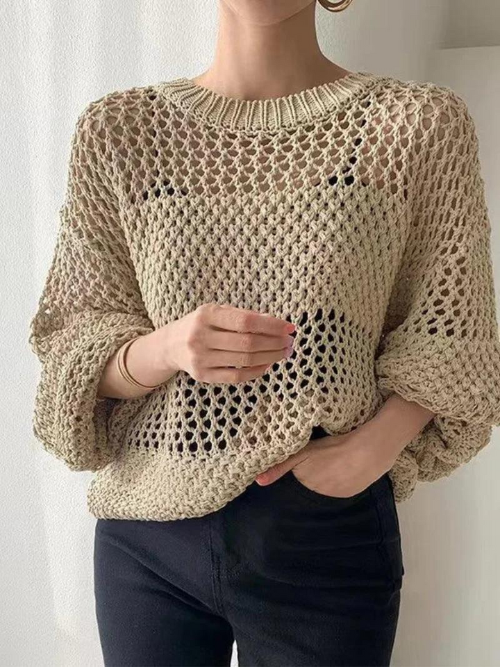 Leichter offen gestrickter Häkelpullover für Damen