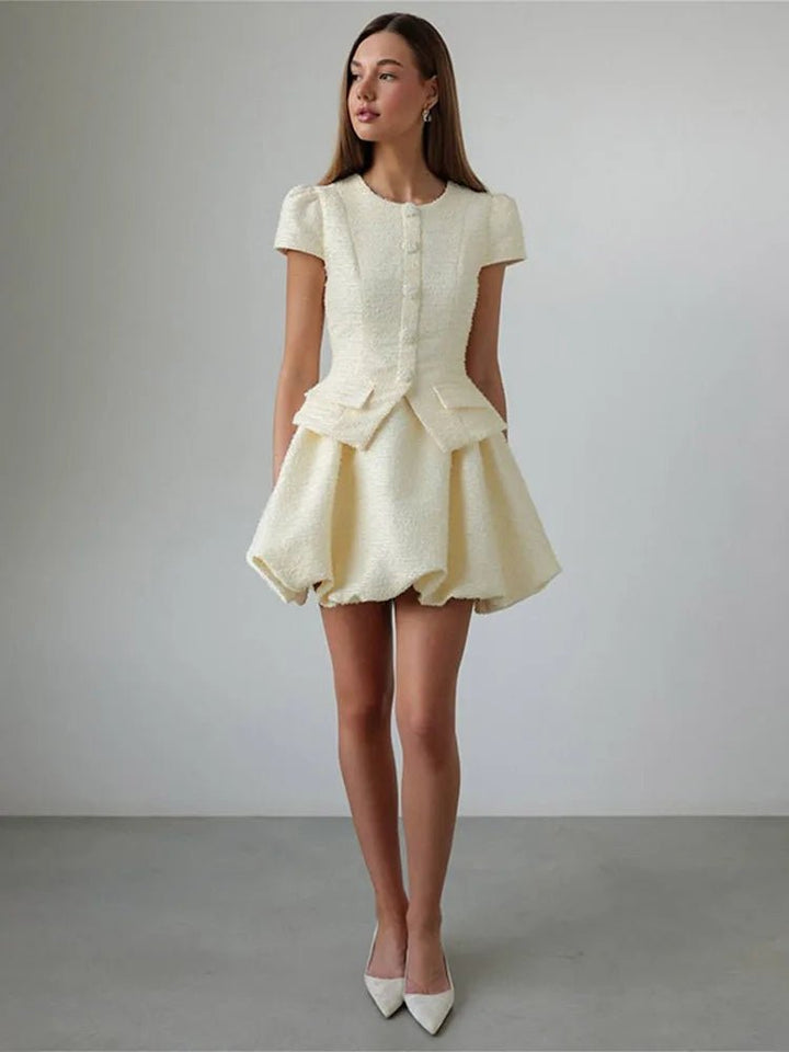 Zweiteiliges Set mit Bluse mit Puffärmeln und Bubble-Rock