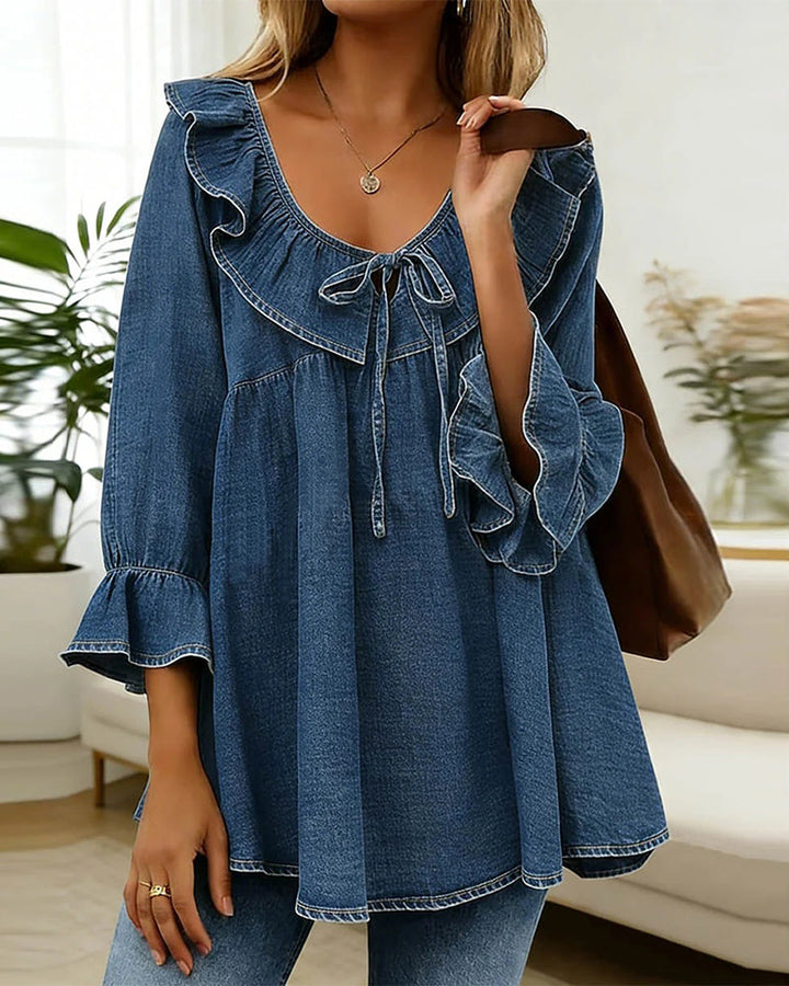 Rüschen-Detail Luftige Bluse Blau