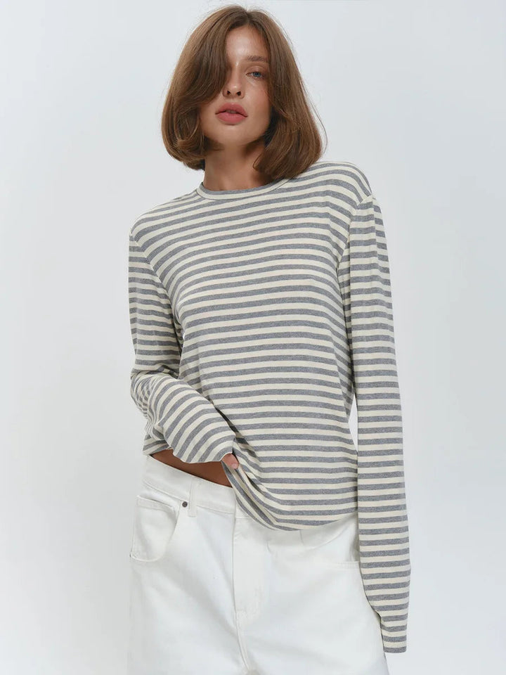 Damen Baumwolle Langarmshirt mit Streifenmuster