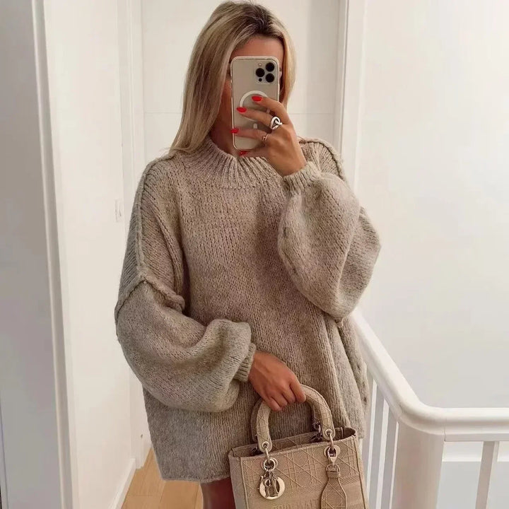 Gemütlicher Strickpullover mit Rollkragen und stylischen Puffärmeln