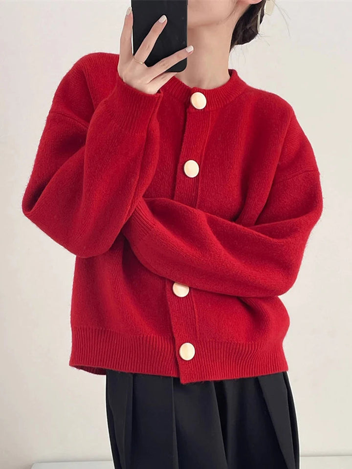 Damen Strick-Cardigan mit einem Knopf, lockere Passform