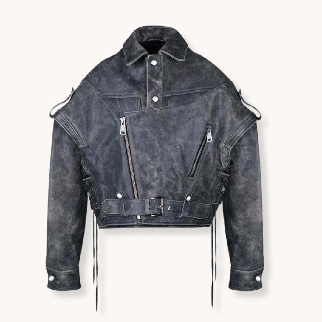 Classic black leather biker jacket 