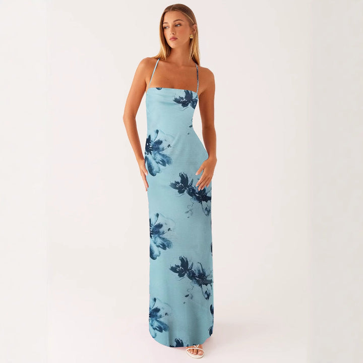 Damen Blumen Maxikleid Sommer Ärmelloses Strandkleid