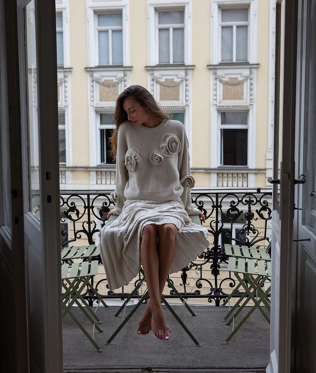 Gemütlicher 3D-Rosen-Strickpullover mit lockerer Passform
