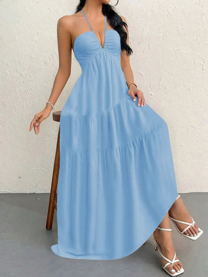 Maxikleid mit Neckholder und Stufen aus transparentem Polyester