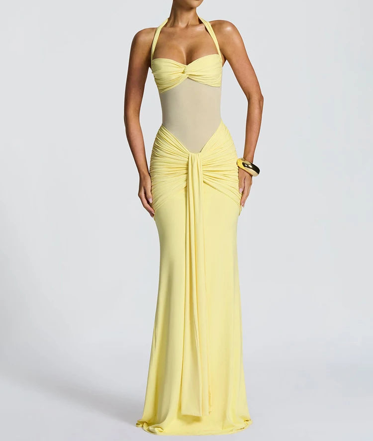Halter gerafftes Bodycon-Maxikleid formendes Abendkleid