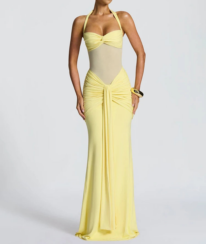 Halter gerafftes Bodycon-Maxikleid formendes Abendkleid