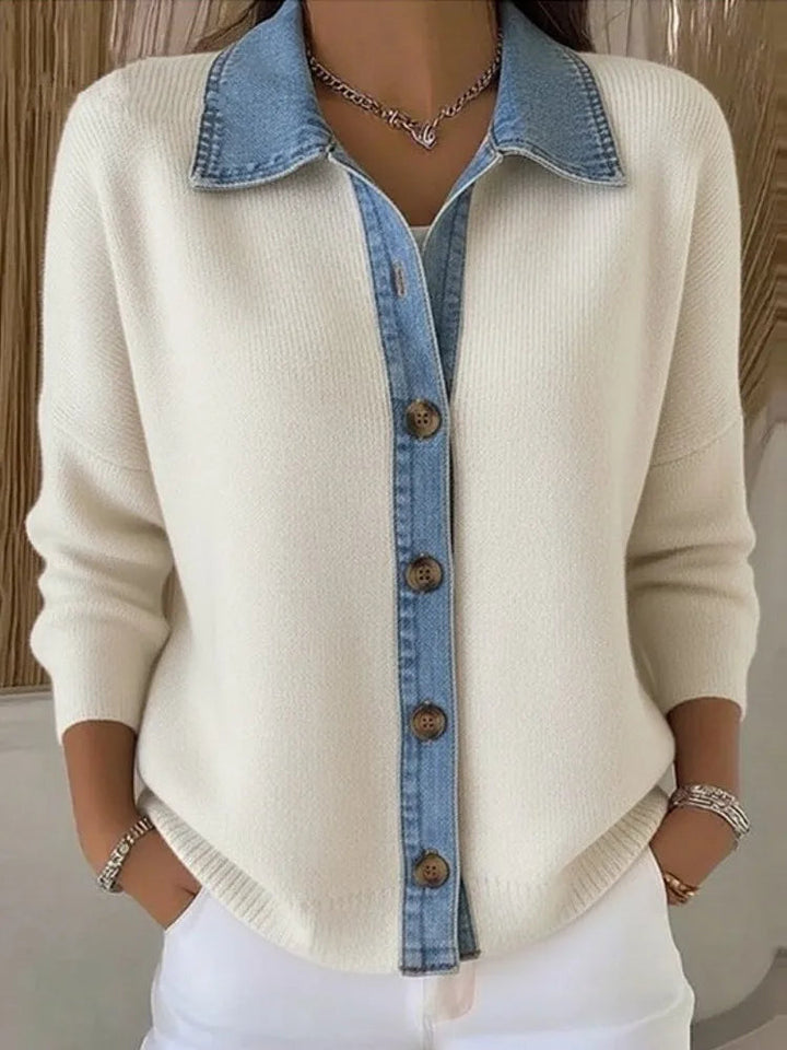 Strickpullover mit Jeanskragen für Damen