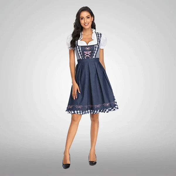 Damen Dirndlbluse mit Spitzenbesatz Navy Blau