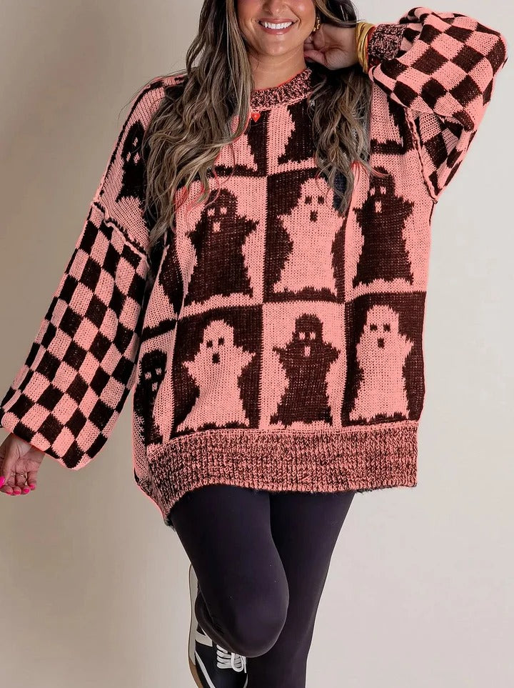 Halloween Kariertes Strickpullover