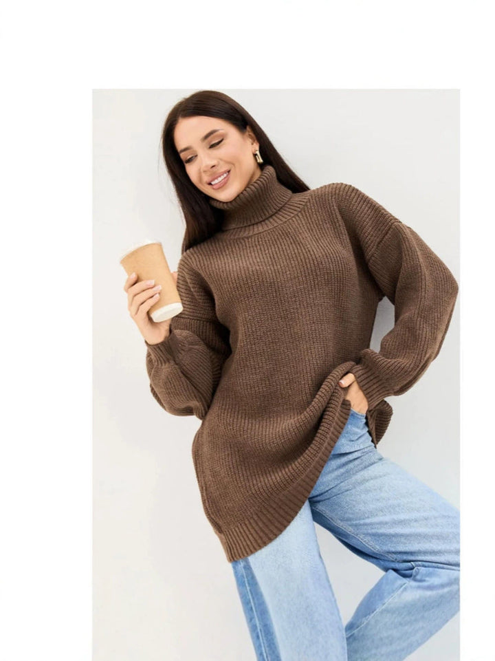 Weicher Damenpullover mit hohem Rollkragen und langen Ärmeln