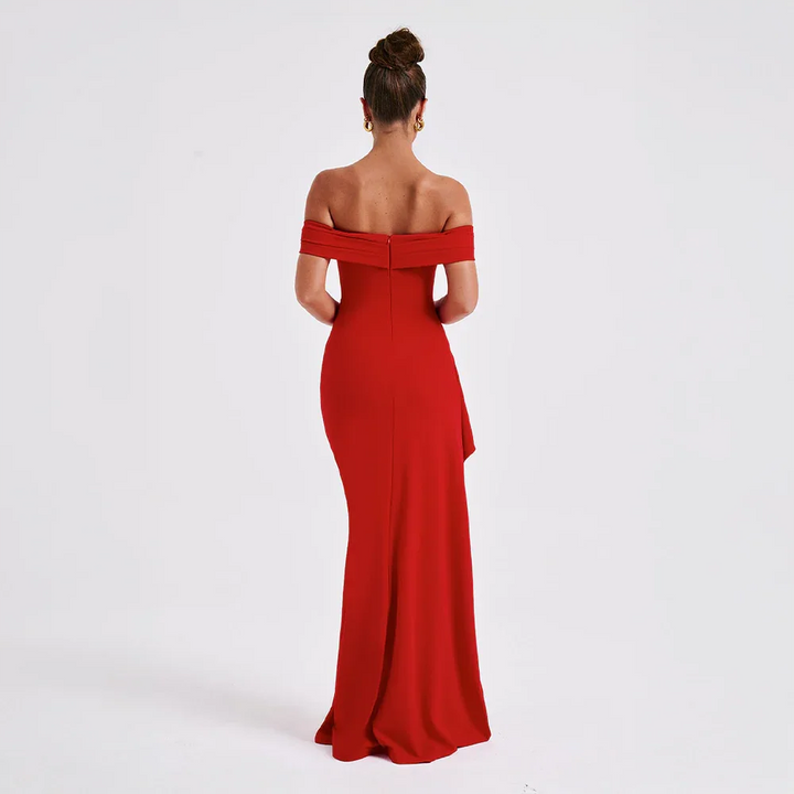 Maxi-Kleid mit seitlichem Schlitz und schulterfreiem Ausschnitt