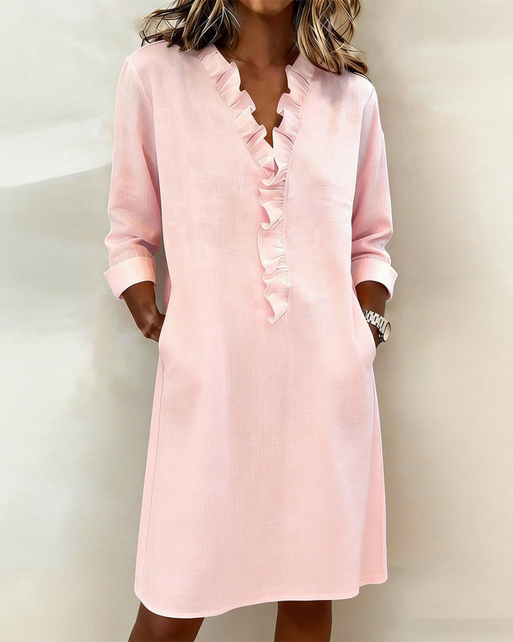 Luftiges Leinenmisch-Rüschenkleid im Shift-Stil