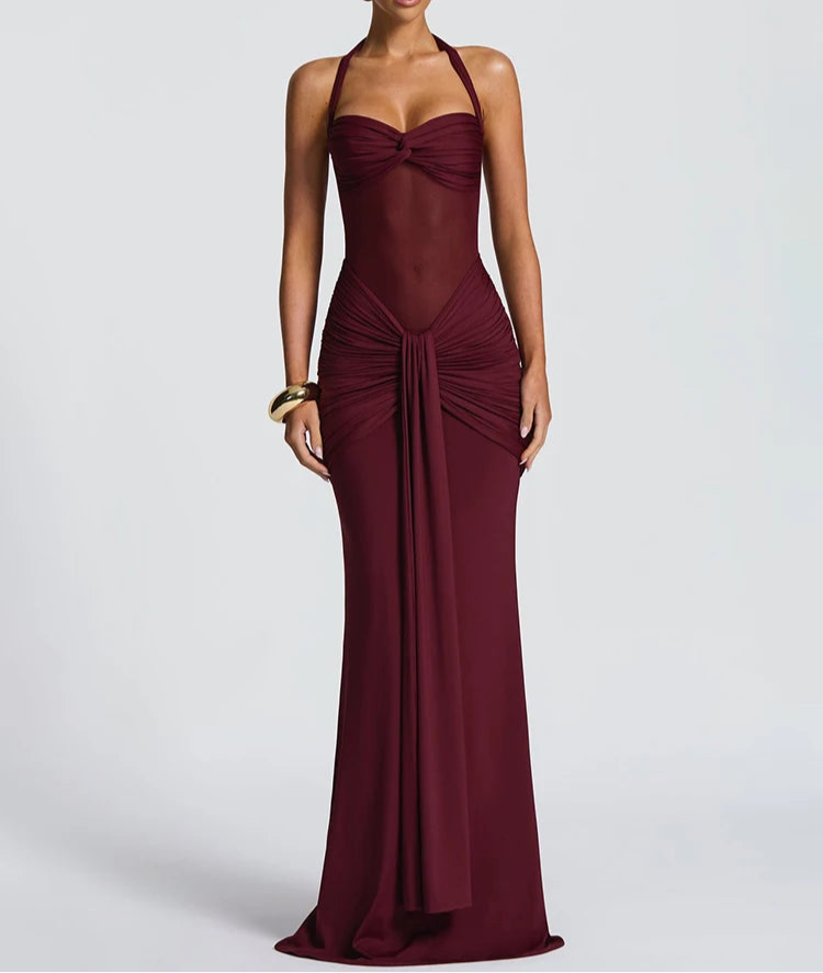 Halter gerafftes Bodycon-Maxikleid formendes Abendkleid