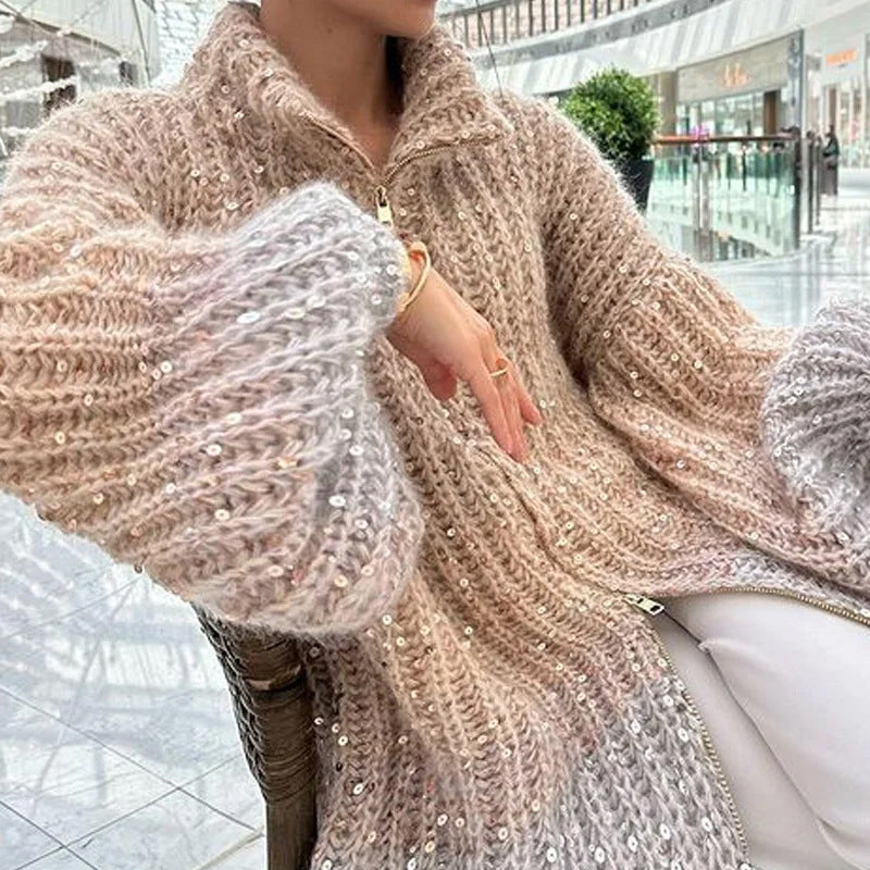 Strickcardigan mit Glitzer-Pailletten