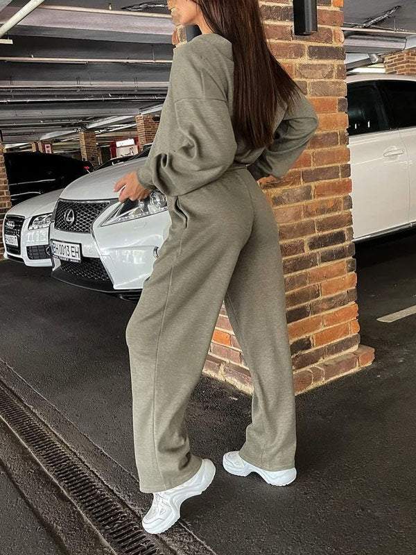 Gemütliches lässiges V-Ausschnitt Pullover- und Hose-Set